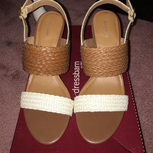 Brown & White Sandals - gold ankle strap